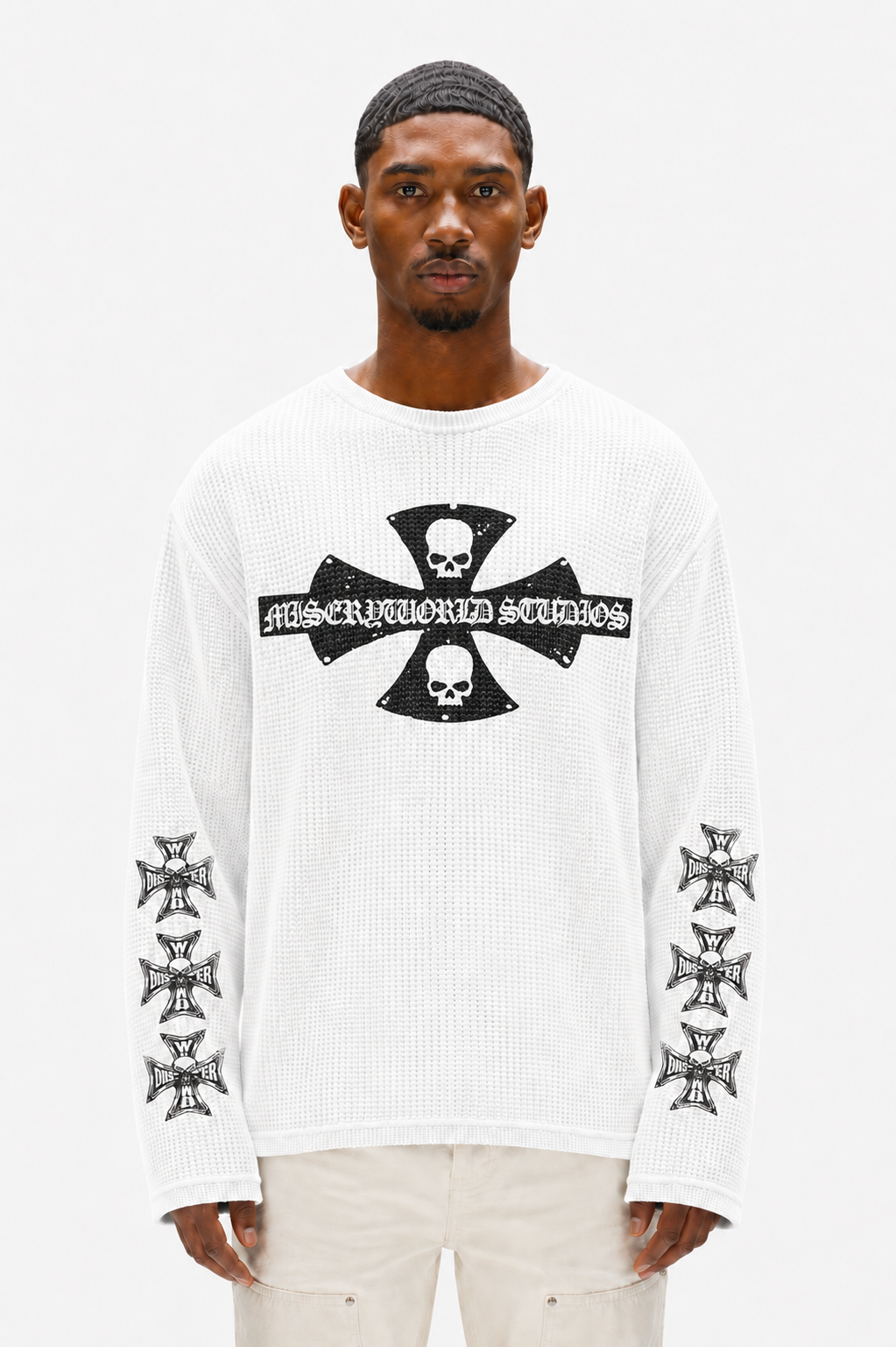 Coolbee Store Iron Cross Waffle Tee White – front view