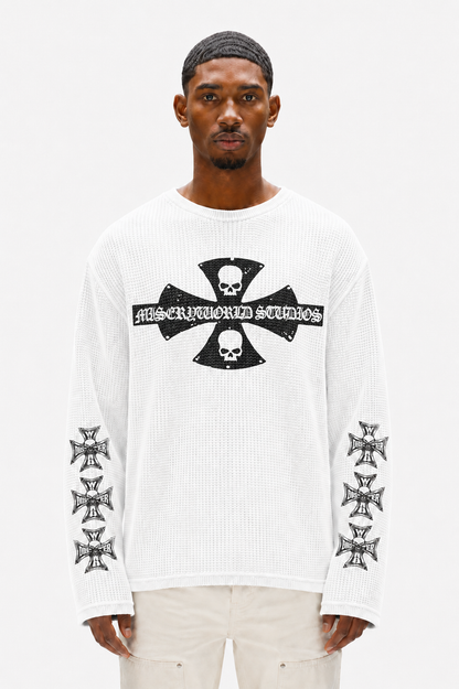 Coolbee Store Iron Cross Waffle Tee White – front view