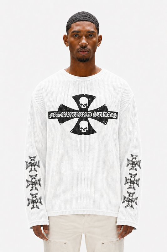Coolbee Store Iron Cross Waffle Tee White – front view