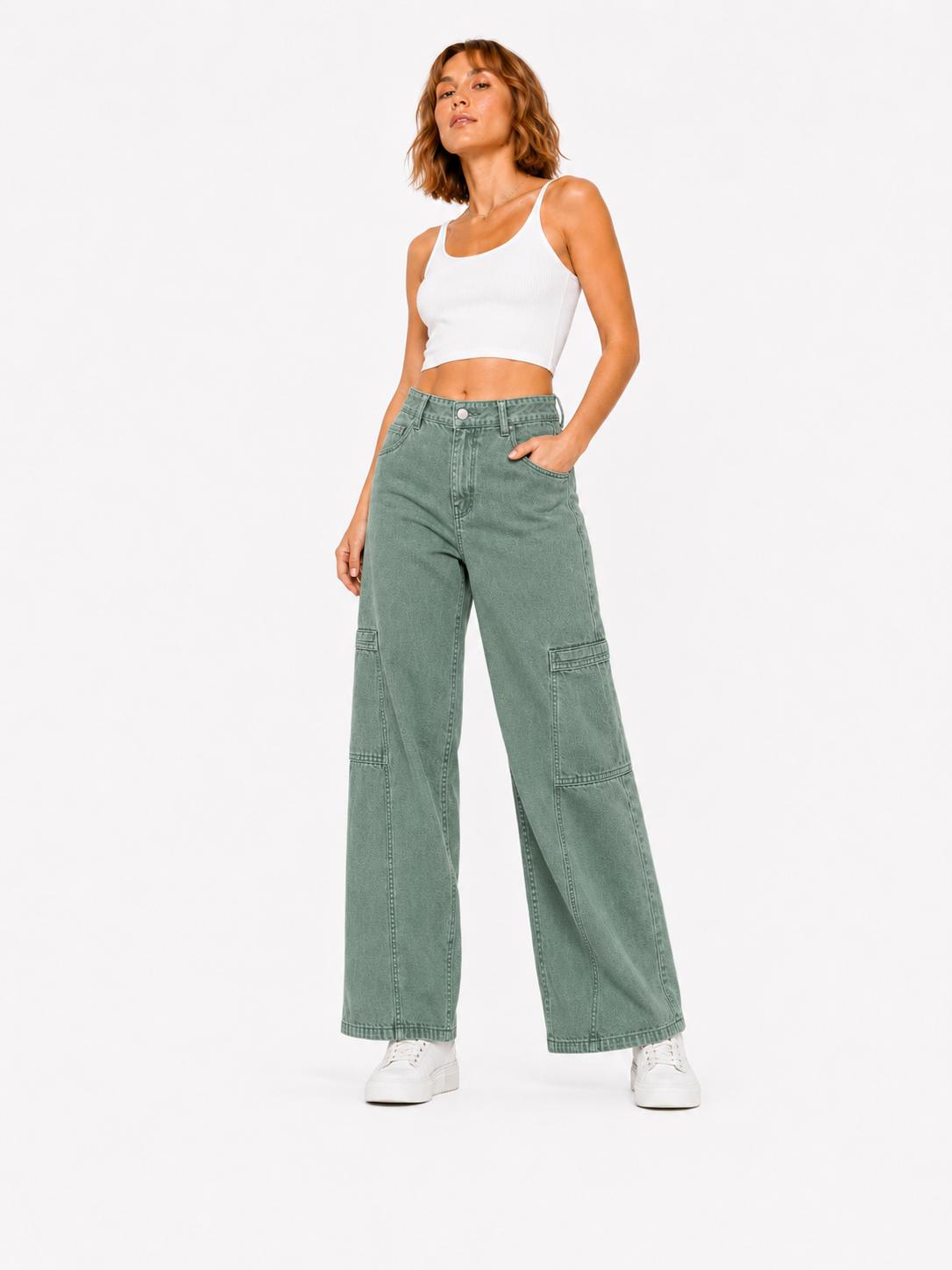 Green Wide legs Street Jeans – Coolbee Store, photo 3 of 8