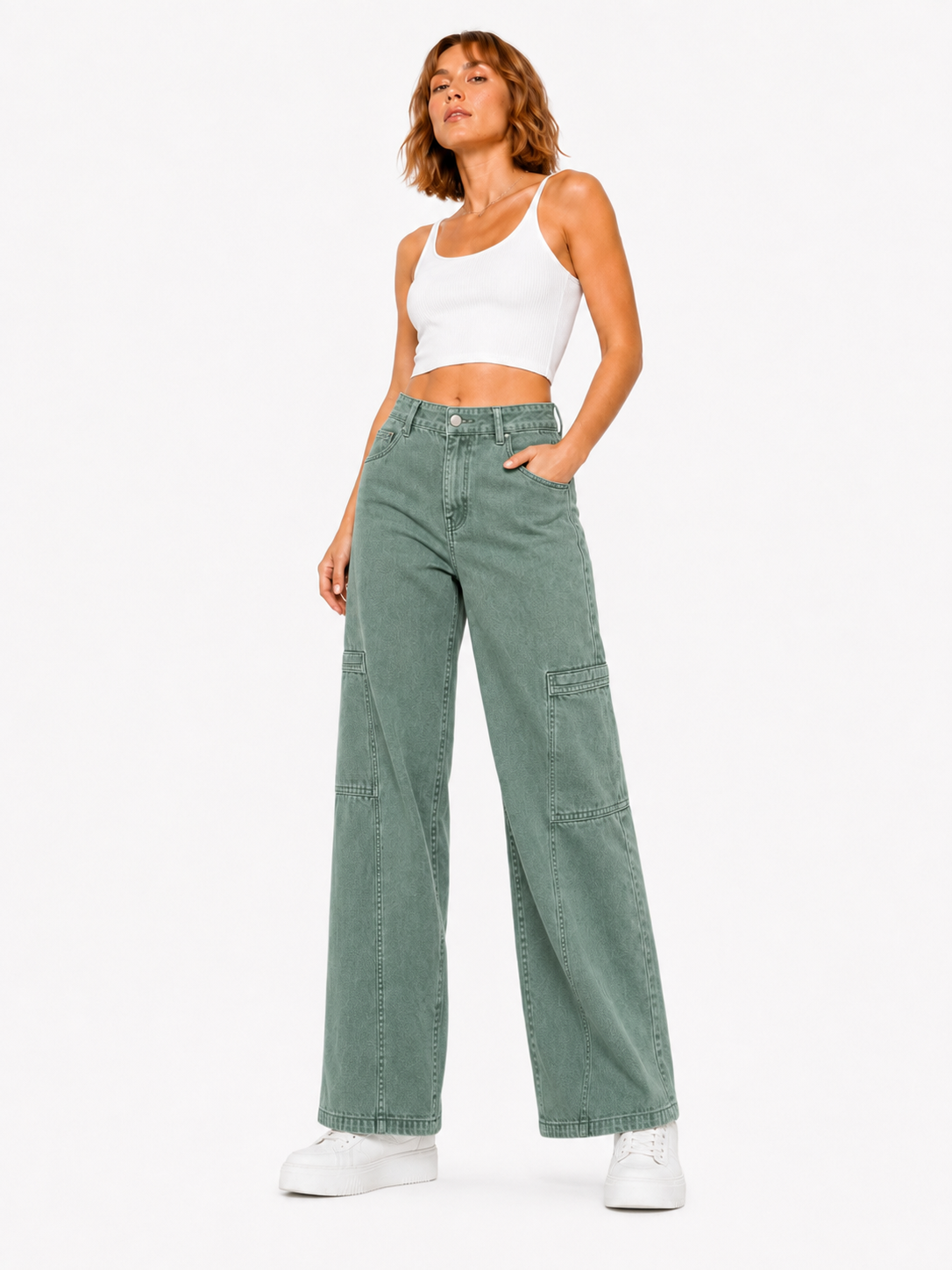 Green Wide legs Street Jeans – Coolbee Store, photo 5 of 8