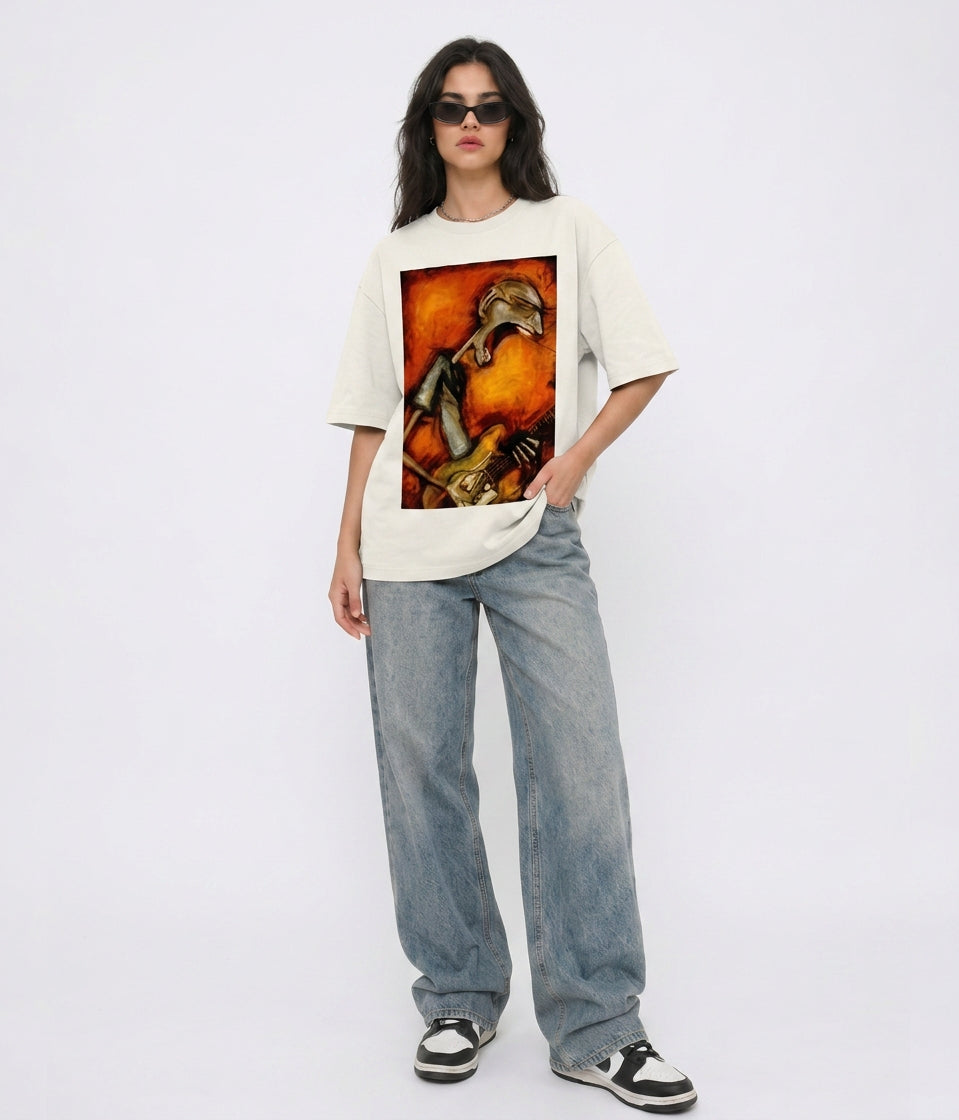 Cool Bee Canvas Chords Tee White for Women - Oversized Graphic Tee Streetwear India - Detail View