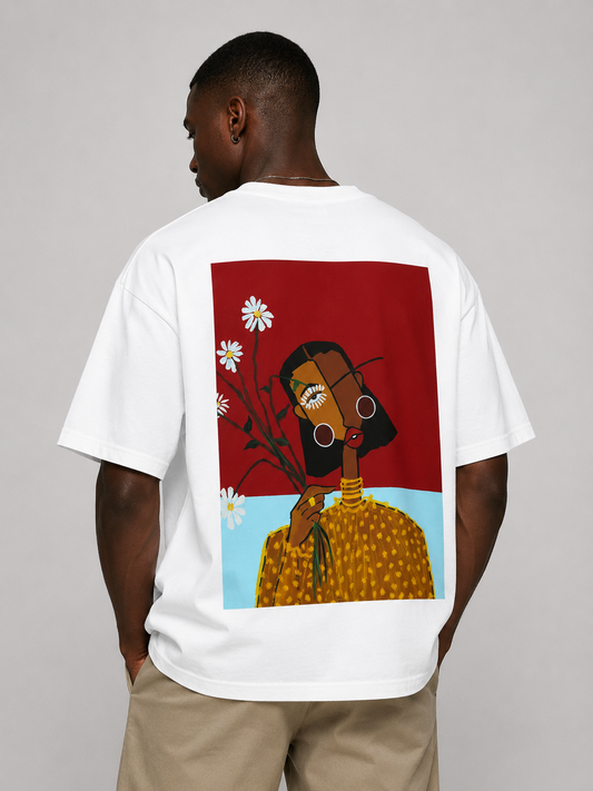 Cubist Bloom Oversize Tee White