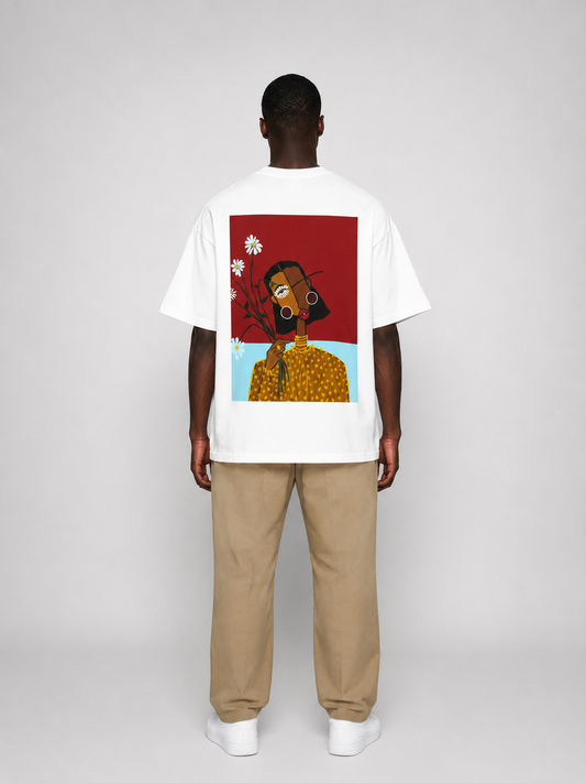 Cubist Bloom Oversize Tee White