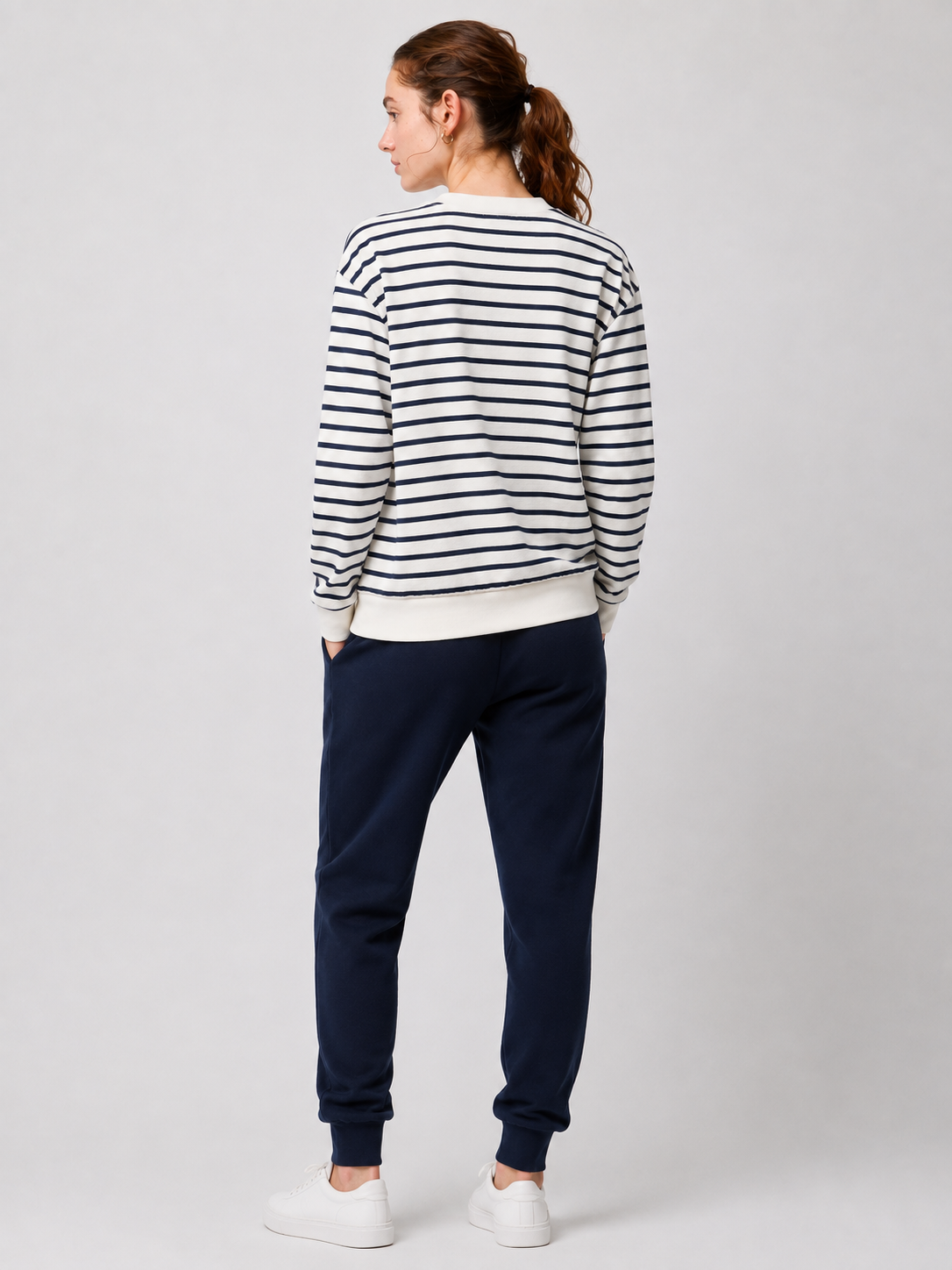 Navy Stripe Cotton Terry Full Sleeve Tee