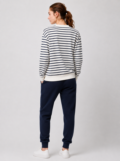 Navy Stripe Cotton Terry Full Sleeve Tee