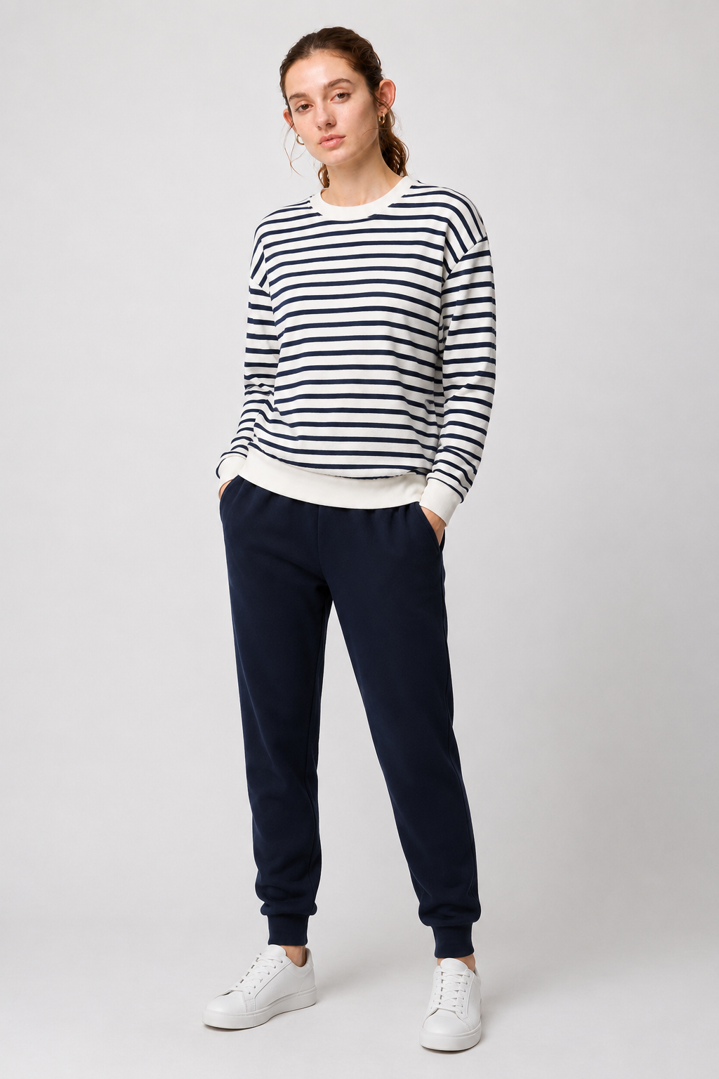 Navy Stripe Cotton Terry Full Sleeve Tee