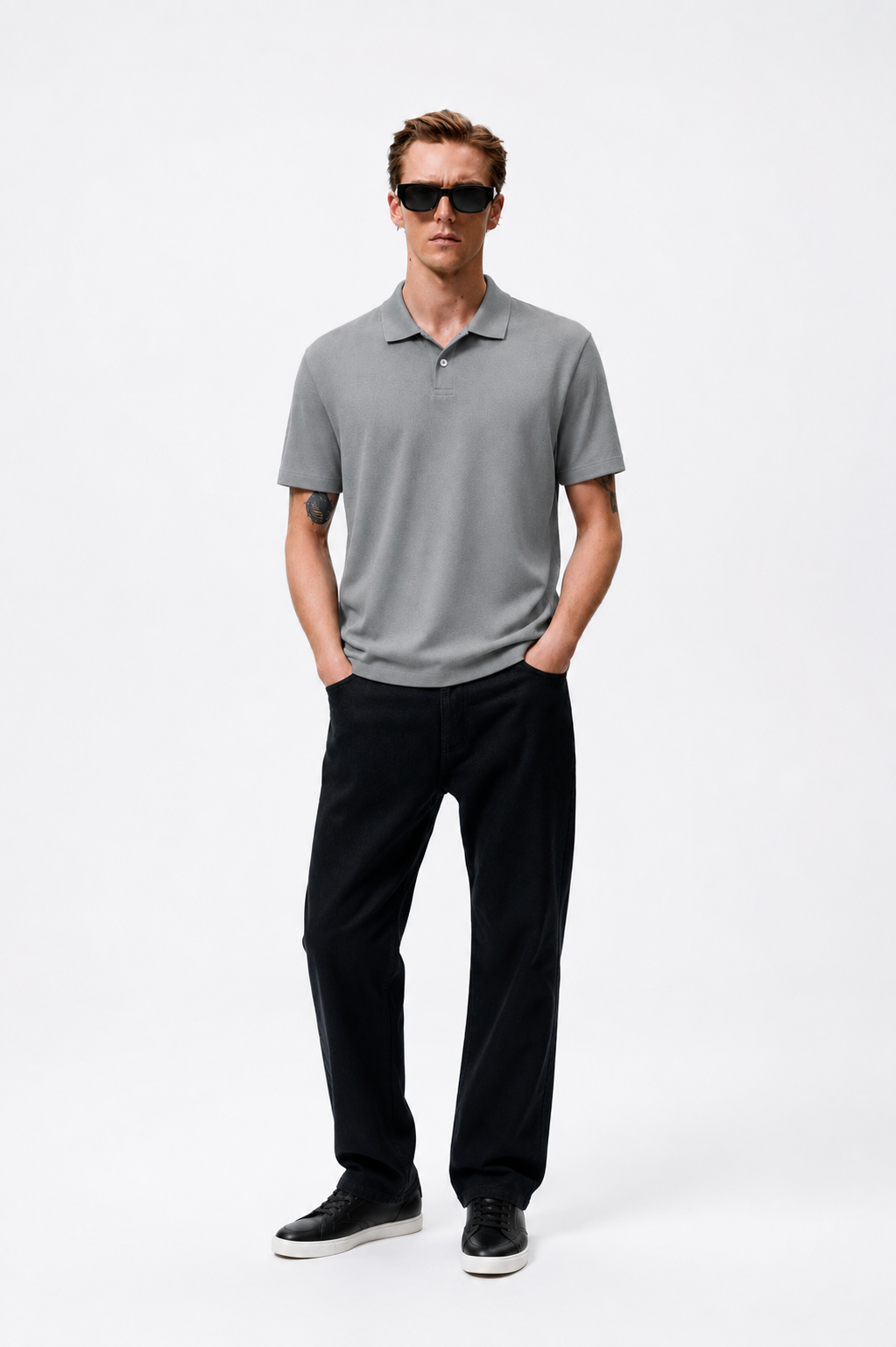 Grey Cotton Lycra Polo