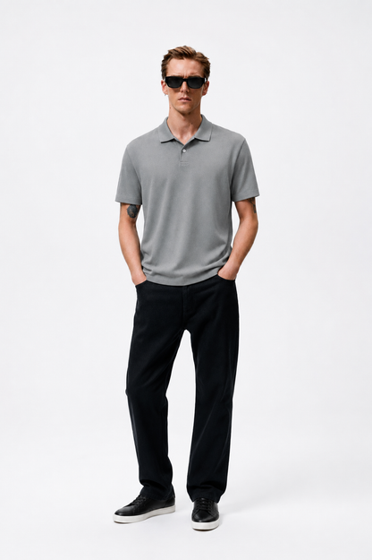 Grey Cotton Lycra Polo