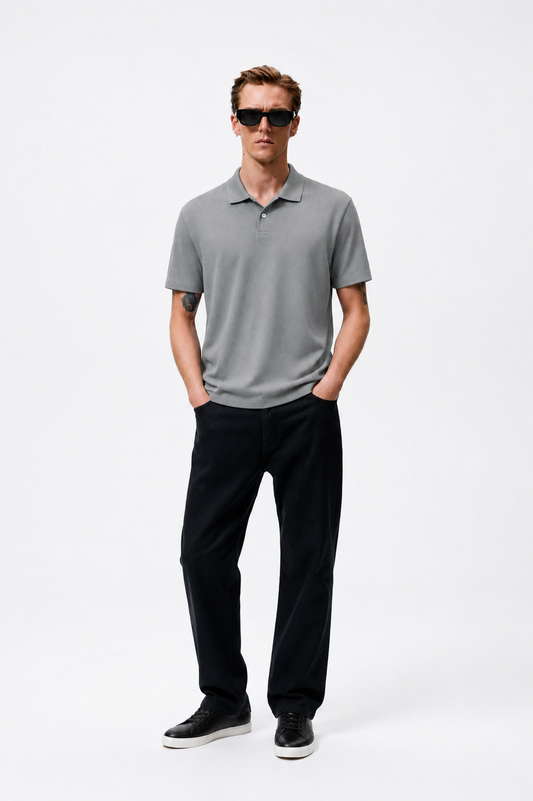 Grey Cotton Lycra Polo