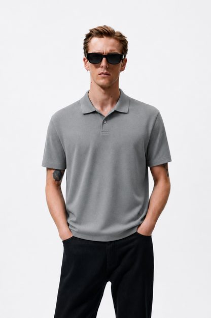 Grey Cotton Lycra Polo