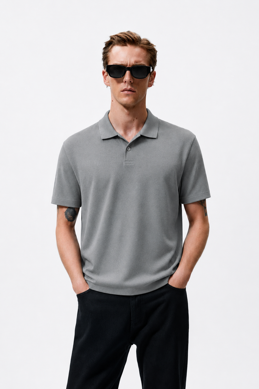 Grey Cotton Lycra Polo