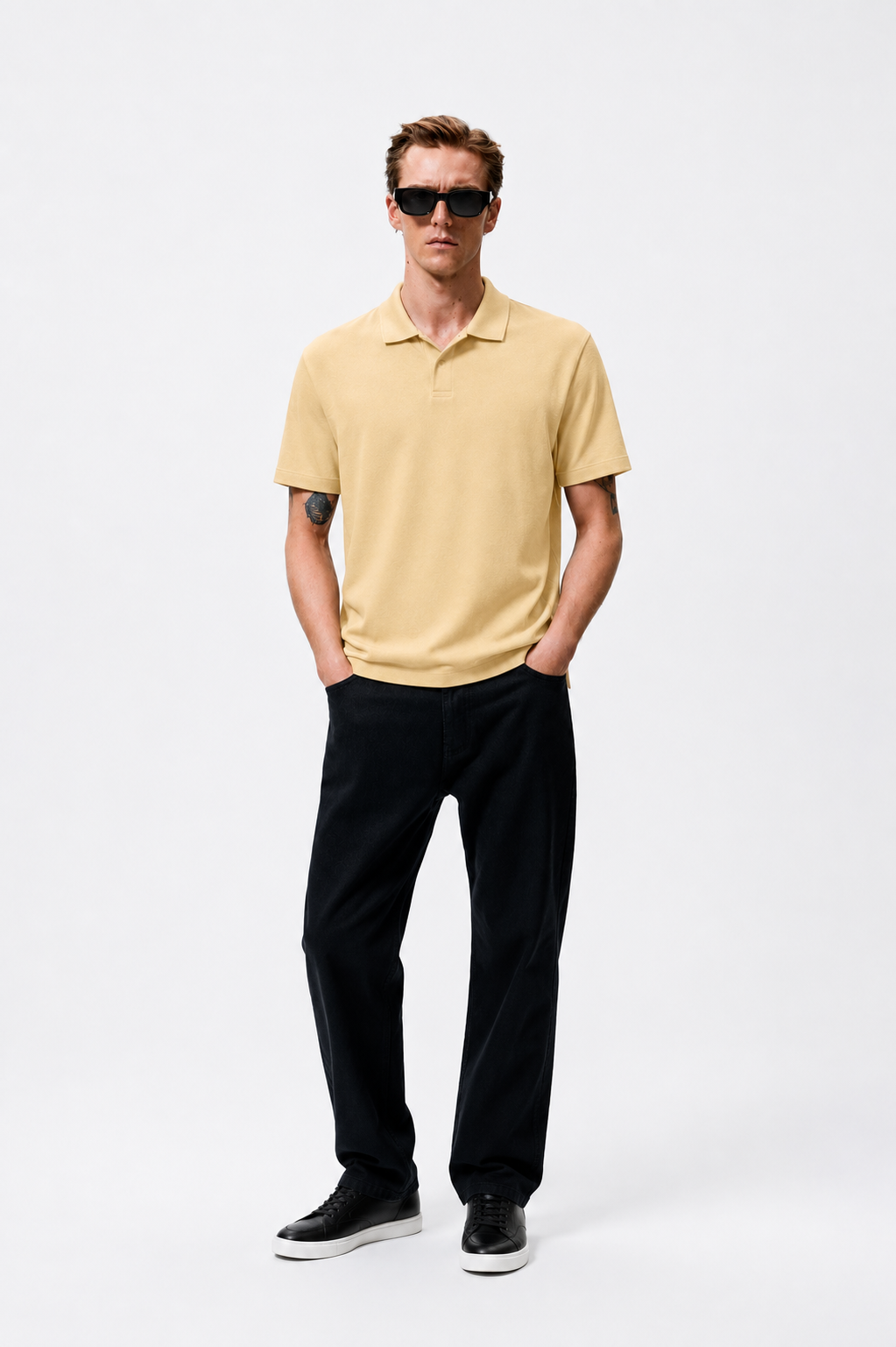 Grey Cotton Lycra Polo Yellow