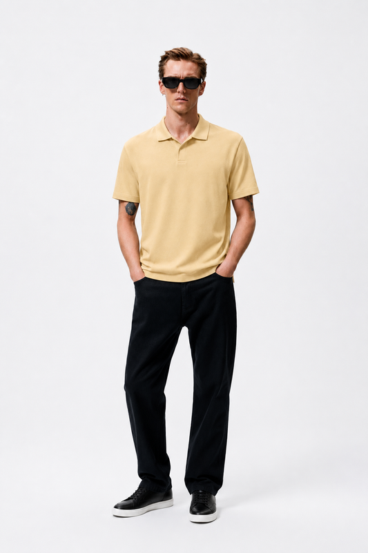 Grey Cotton Lycra Polo Yellow