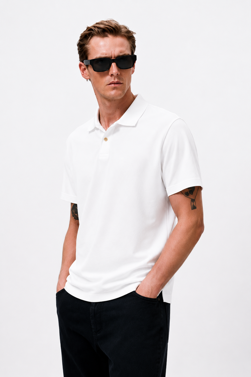 White Cotton Lycra Polo