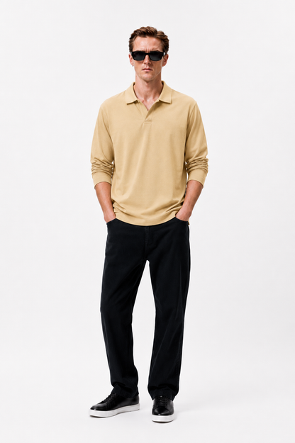 Yellow Cotton Lycra Full Sleeve Polo