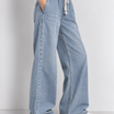 Cotton Denim Wide Leg Joggers Blue
