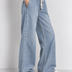Cotton Denim Wide Leg Joggers Blue