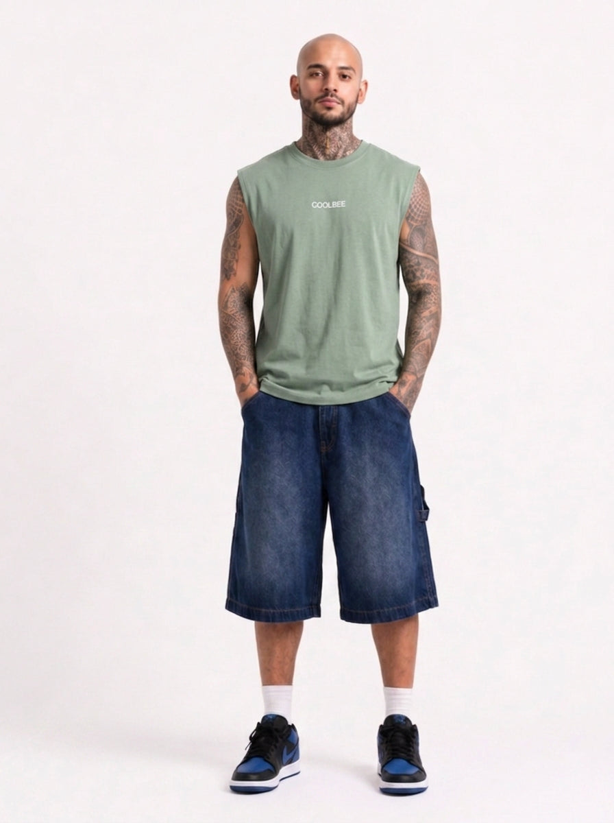 Cool Bee Men Tank Tees Green for Men - Green Tank Top Gym Casual India - Lifestyle View