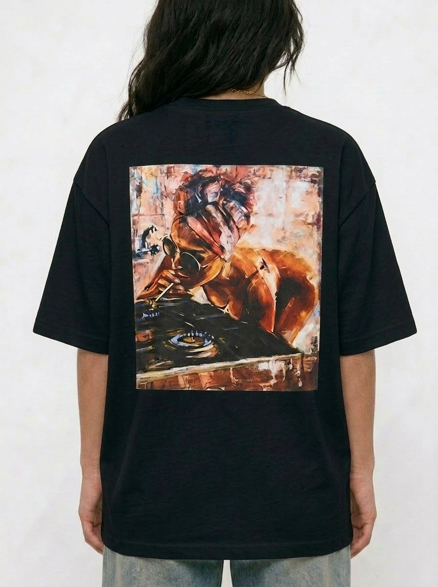 Cool Bee Midnight Muse Tee Black for Women - Oversized Graphic Tee Streetwear India - Detail View