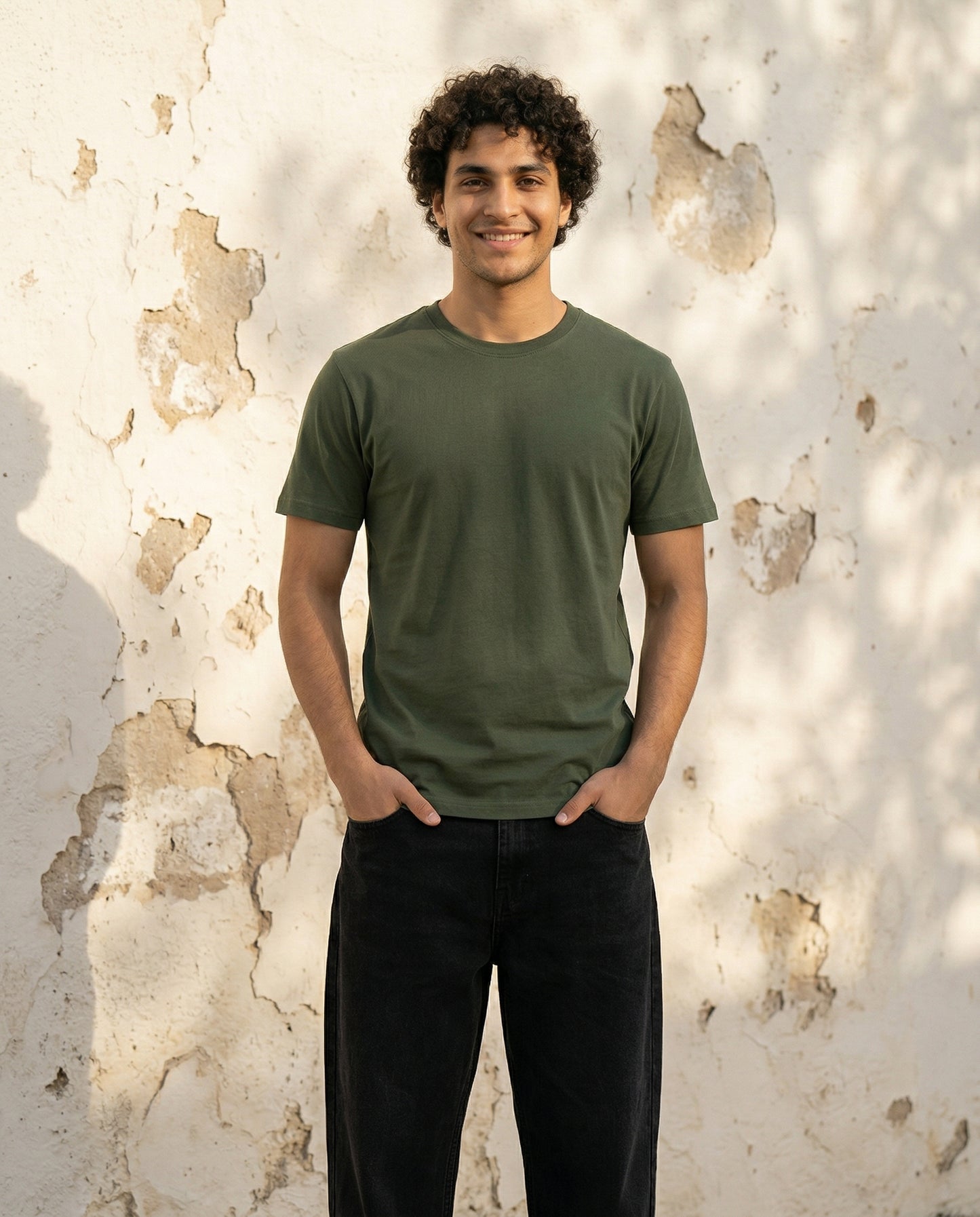 Cool Bee Essential Cotton Crew Neck T-Shirt Green for Men - Green Regular Fit Tee India - Lifestyle View