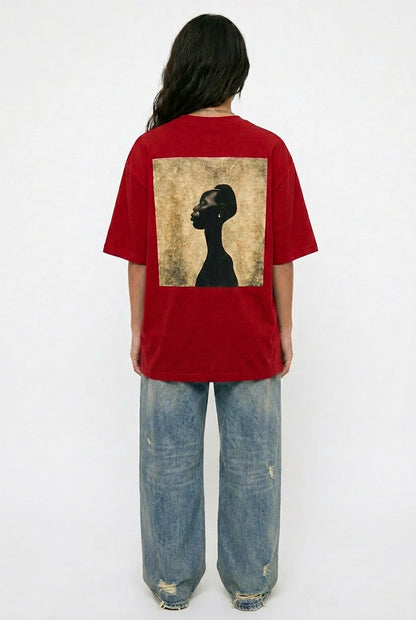 Cool Bee Silent Muse Tee Red for Women - Oversized Graphic Tee Streetwear India - Lifestyle View