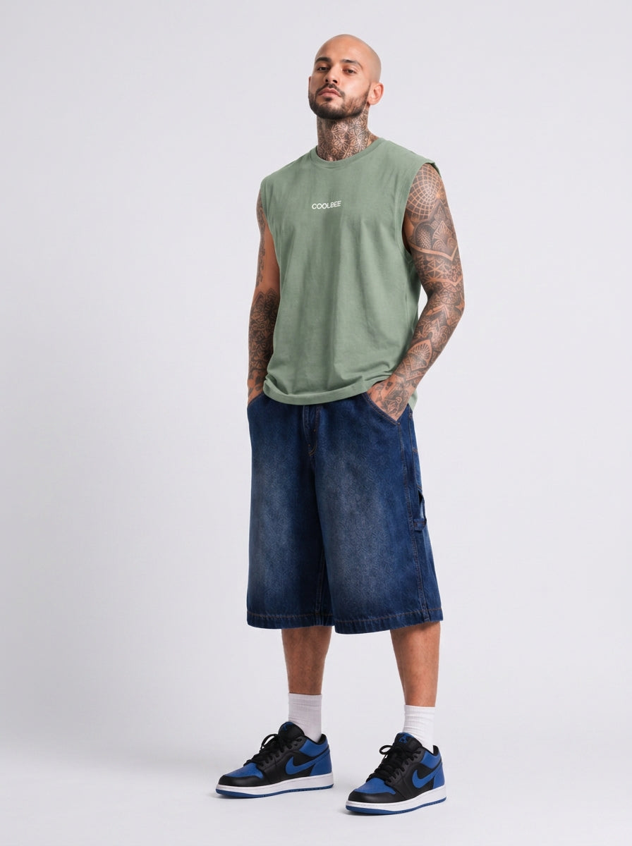 Cool Bee Men Tank Tees Green for Men - Green Tank Top Gym Casual India - Lifestyle View