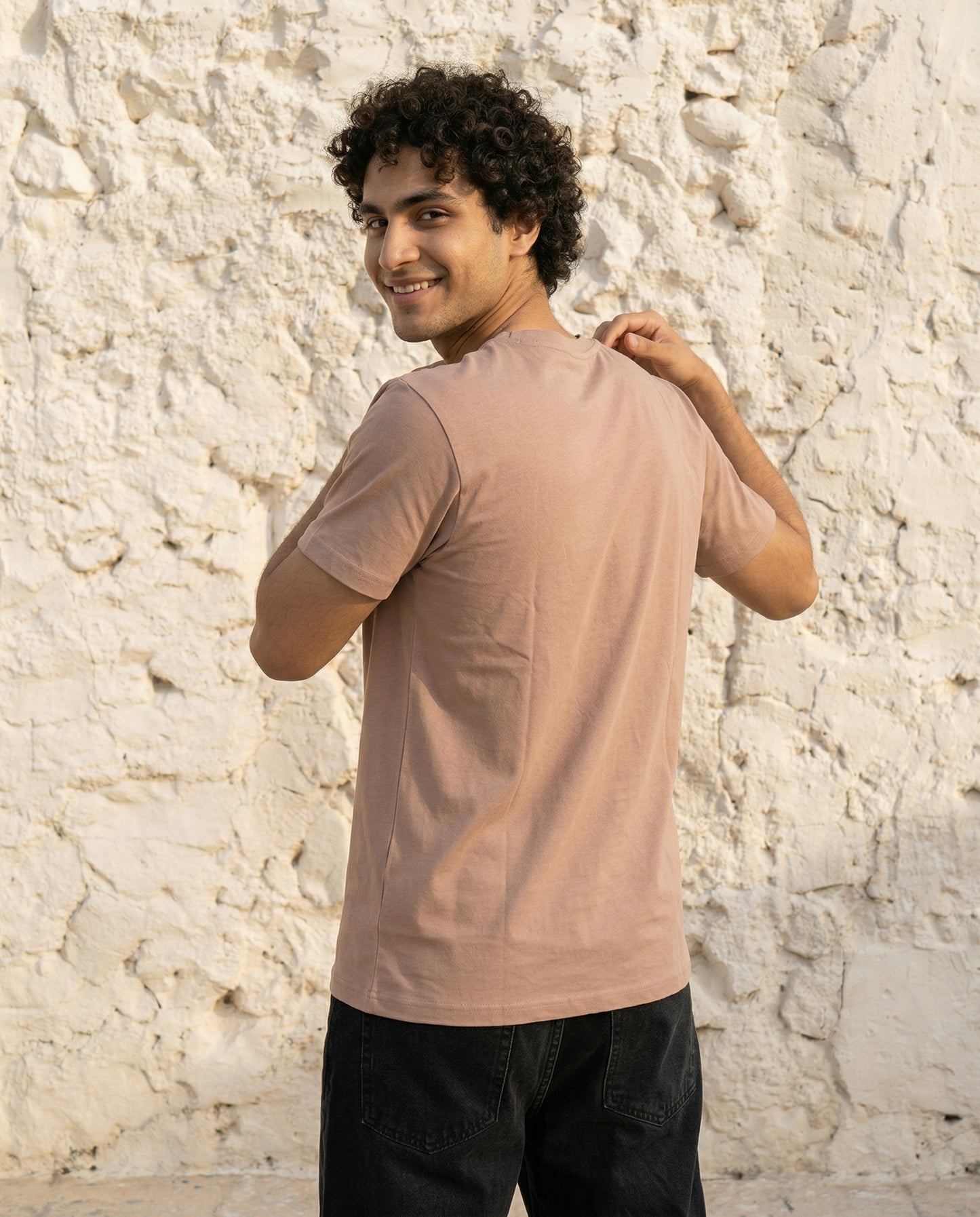 Cool Bee Essential Cotton Crew Neck T-Shirt Beige for Men - Beige Graphic Tee India - Lifestyle View