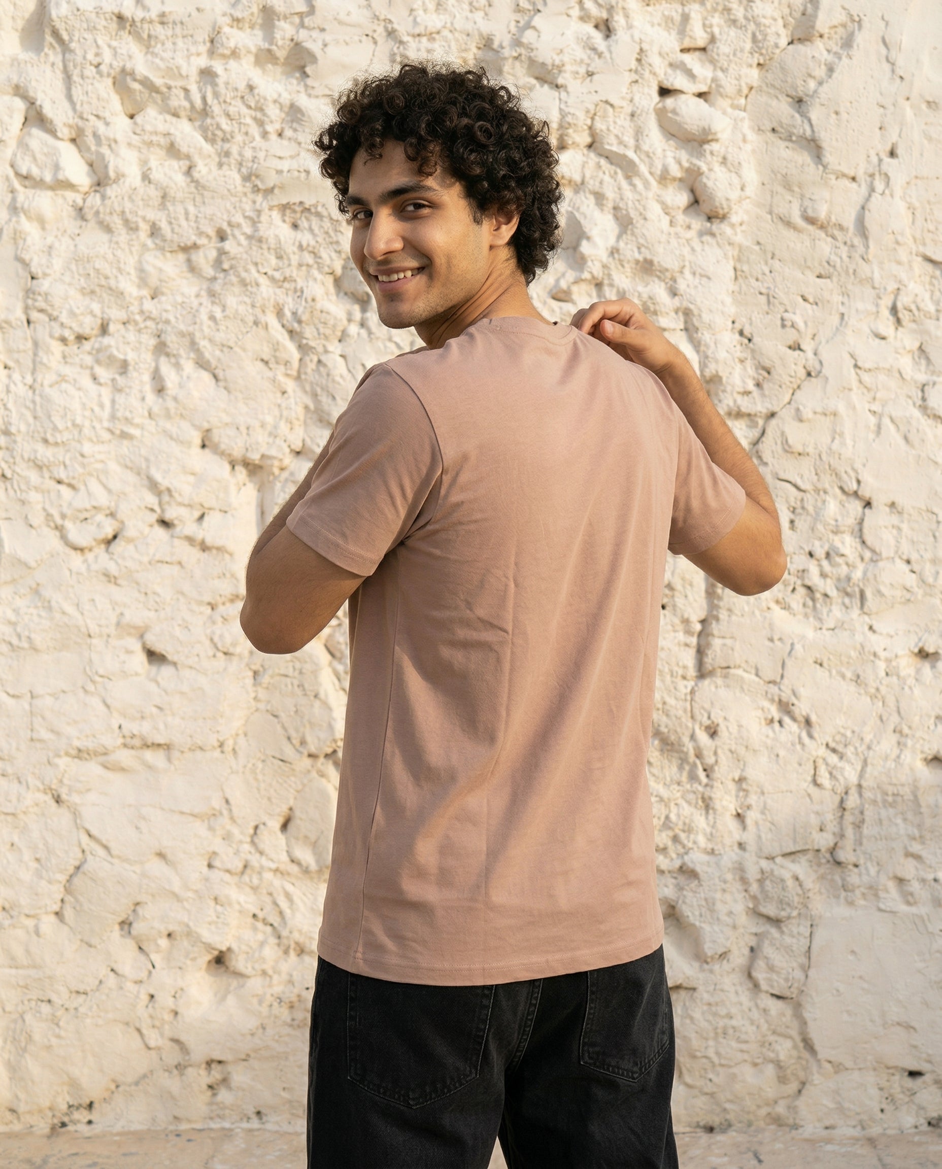 Cool Bee Essential Cotton Crew Neck T-Shirt Beige for Men - Beige Graphic Tee India - Lifestyle View