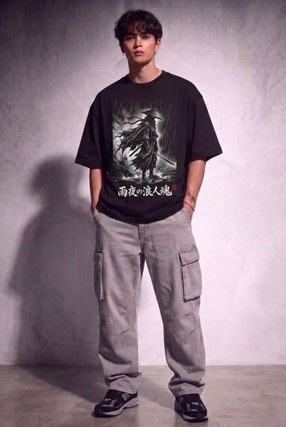 Cool Bee Silent Warrior Anime Tee Black for Men - Black Anime Graphic Tee Streetwear India - Lifestyle View