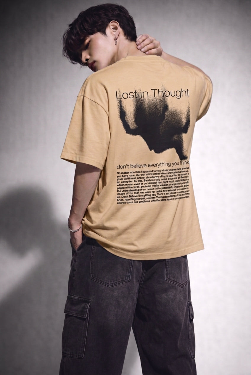Cool Bee Lost in Thought Tee Beige for Men - Beige Oversized Graphic Tee Streetwear India