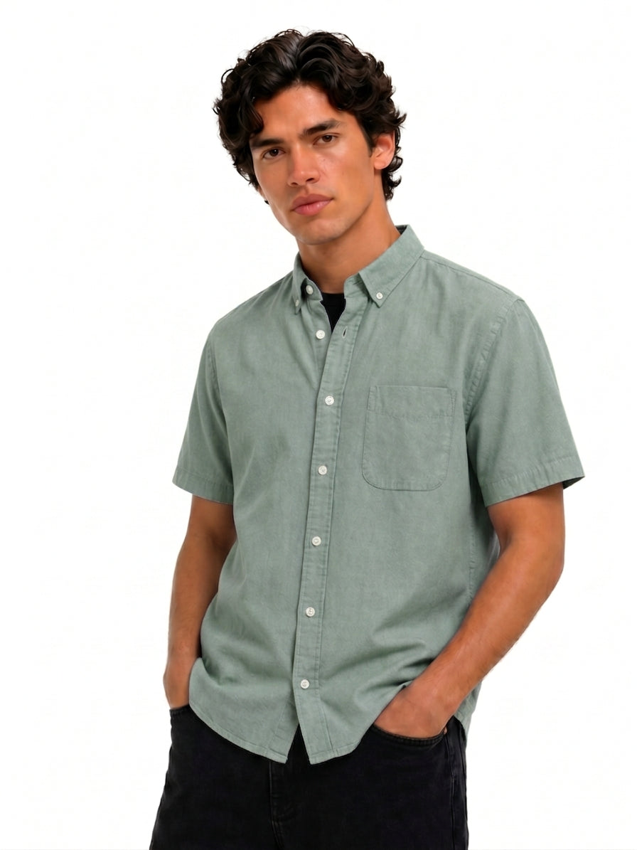 Cool Bee Oxford Casual Half Shirt Green for Men - Green Premium Half Sleeve Casual Shirt India - Back View