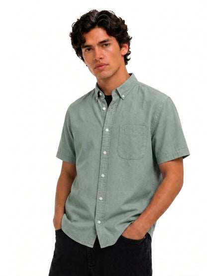 Cool Bee Oxford Casual Half Shirt Green for Men - Green Premium Half Sleeve Casual Shirt India - Back View