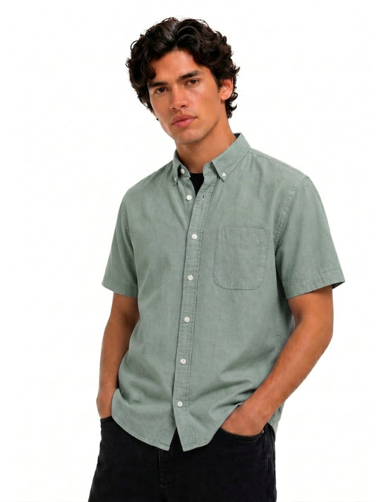 Cool Bee Oxford Casual Half Shirt Green for Men - Green Premium Half Sleeve Casual Shirt India - Back View