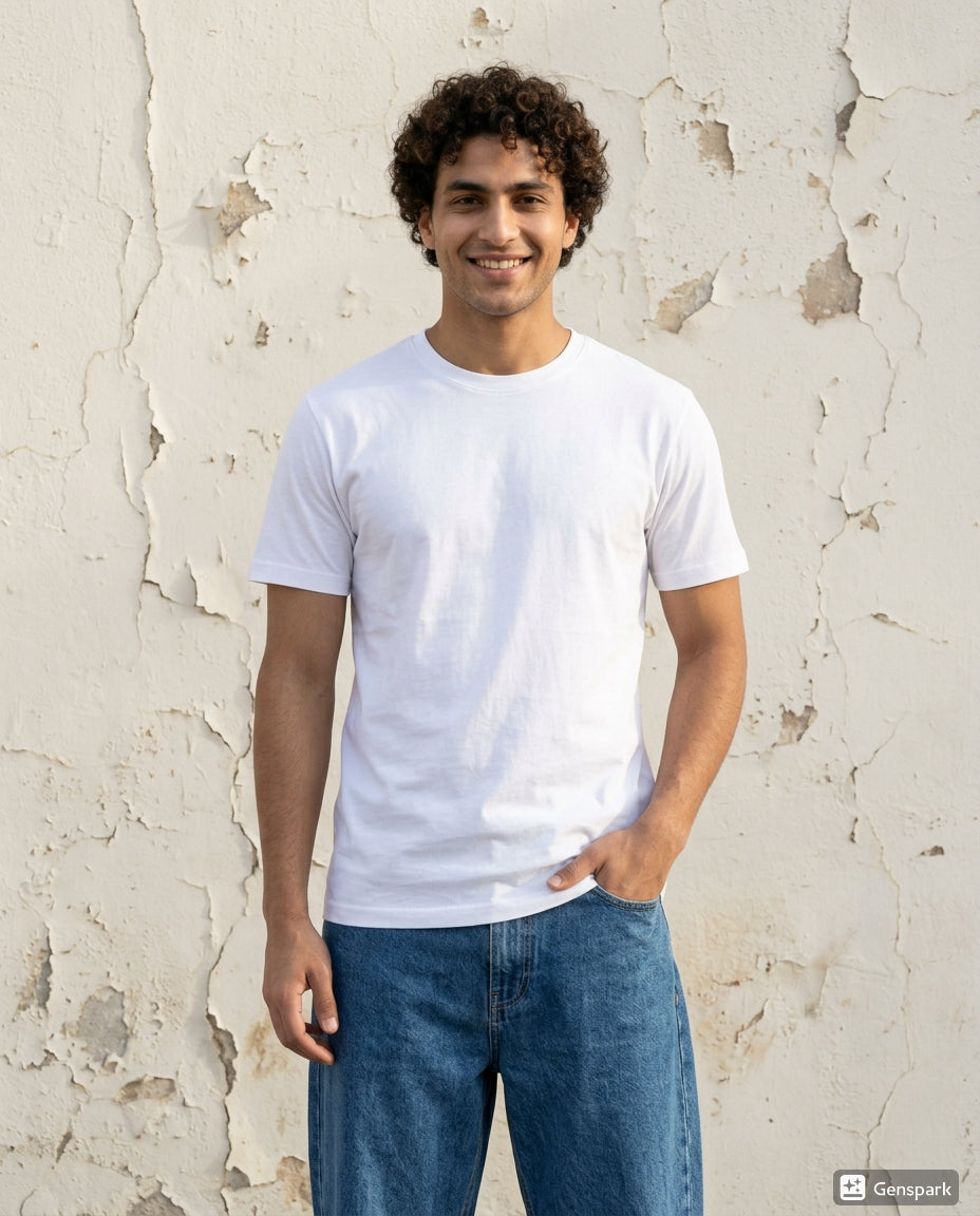 Cool Bee Essential Cotton Crew Neck T-Shirt White for Men - White Regular Fit Tee India - Back View