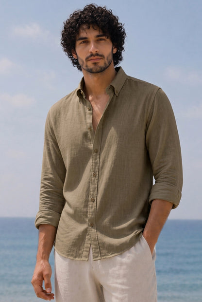 Cool Bee Linen Casual Shirt Dark Beige for Men - Dark Beige Linen Casual Shirt Breathable India