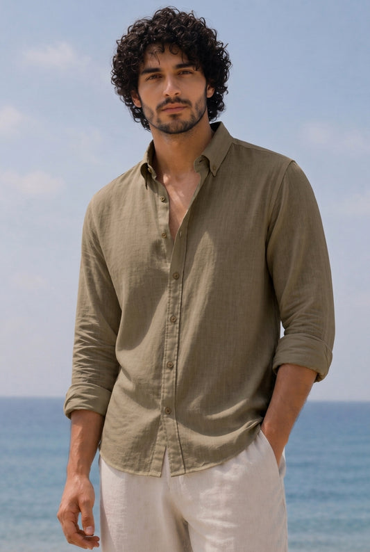 Linen Casual Shirt Dark Beige