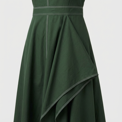 Sculptural Contrast Midi Dress – Olive Green | Cool Bee