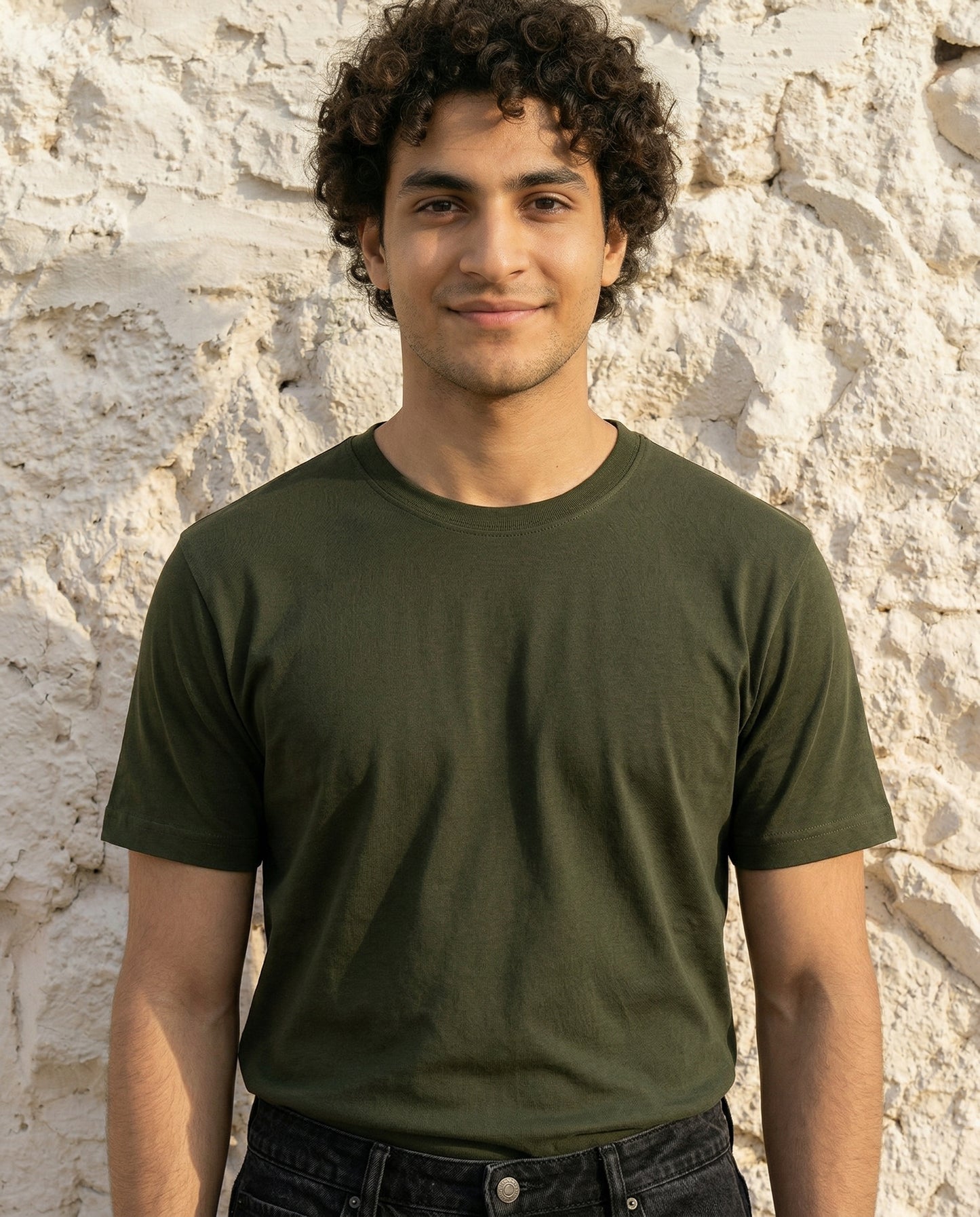 Cool Bee Essential Cotton Crew Neck T-Shirt Green for Men - Green Regular Fit Tee India - Lifestyle View