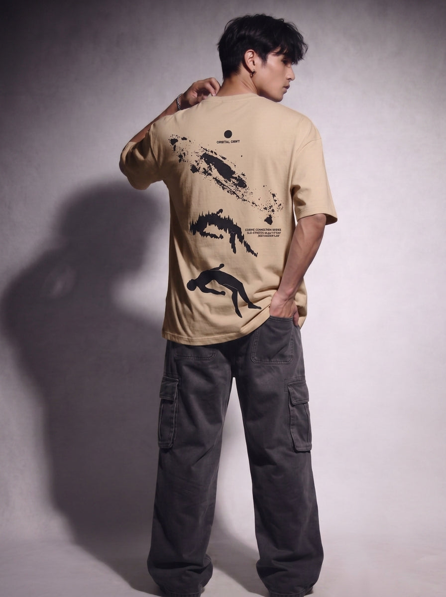 Cool Bee Orbital Drift Tee Beige for Men - Beige Oversized Graphic Tee Streetwear India - Lifestyle View