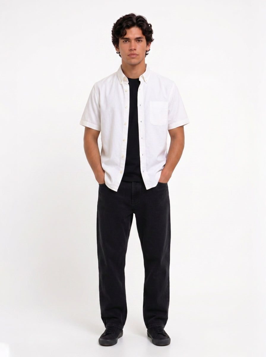 Cool Bee Oxford Casual Half Shirt White for Men - Premium Half Sleeve Casual Shirt India - Lifestyle View