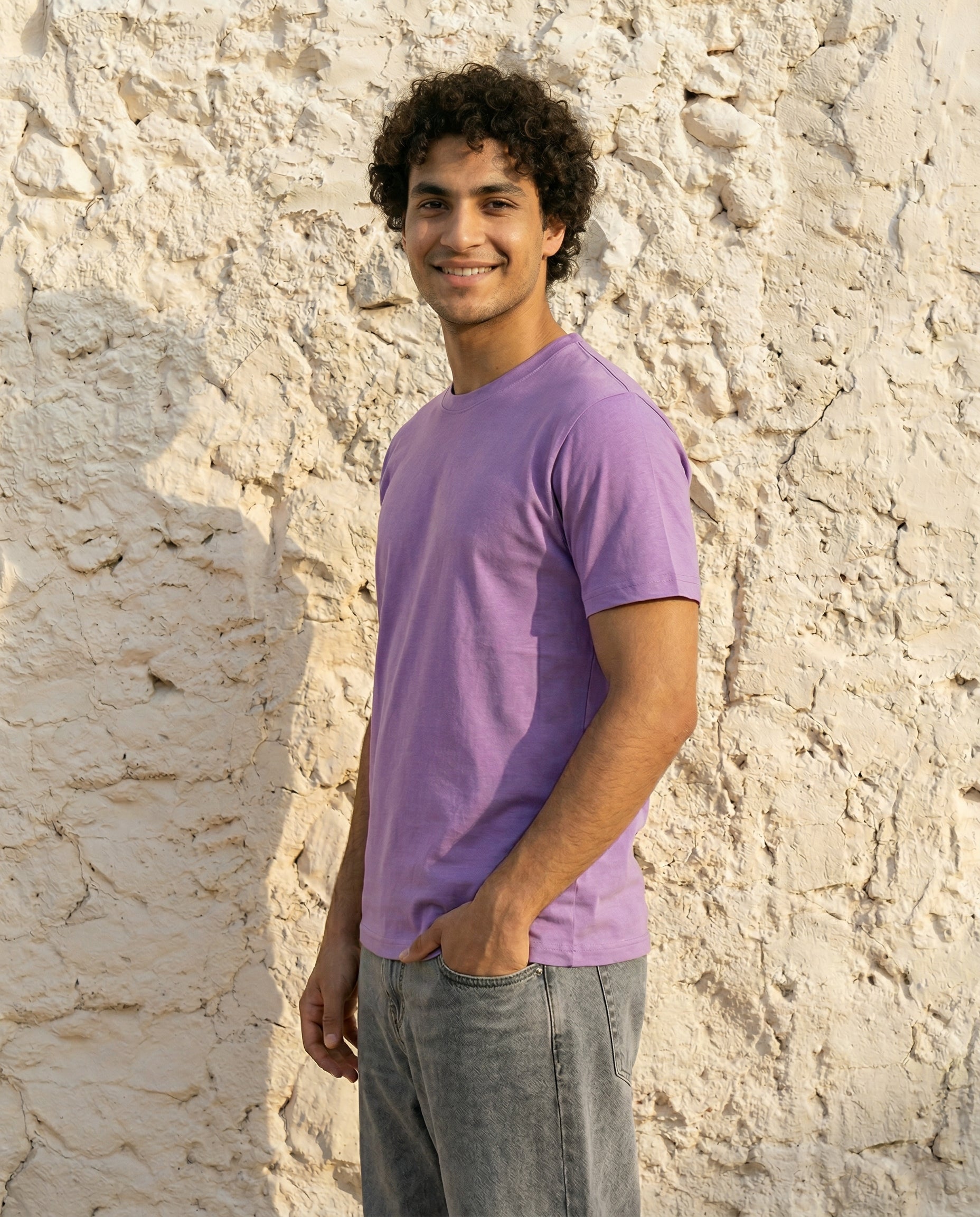 Cool Bee Essential Cotton Crew Neck T-Shirt Light Purple for Men - Light Purple Regular Fit Tee India