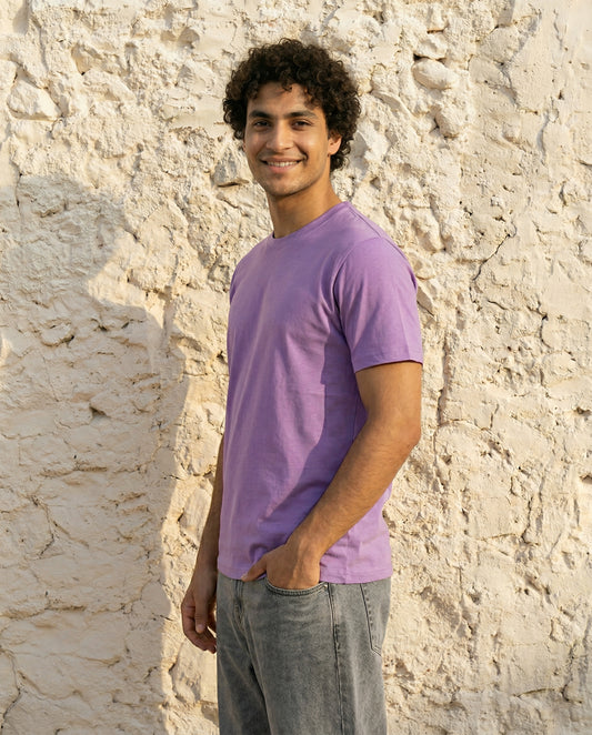 Cool Bee Essential Cotton Crew Neck T-Shirt Light Purple for Men - Light Purple Regular Fit Tee India