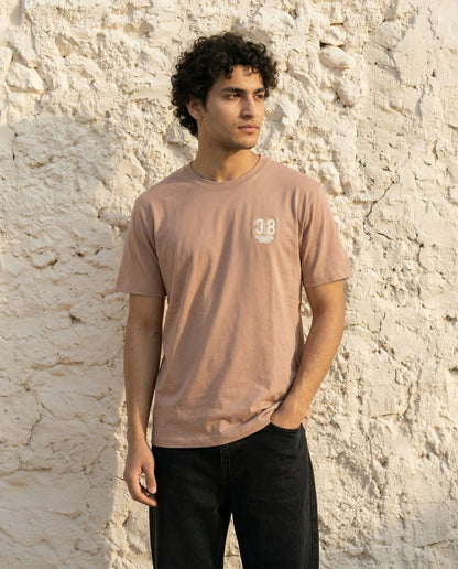 Cool Bee Essential Cotton Crew Neck T-Shirt Beige for Men - Beige Regular Fit Tee India - Detail View