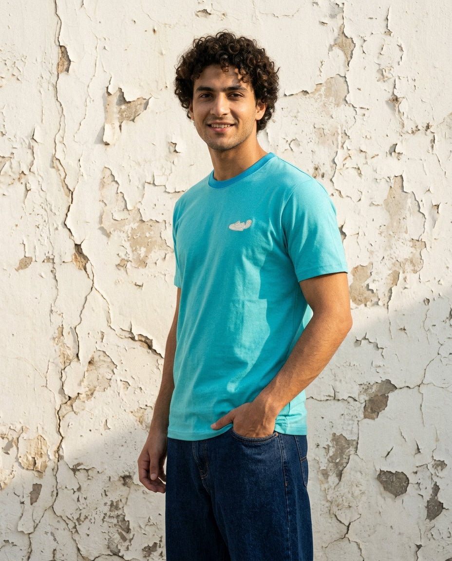 Cool Bee Essential Cotton Crew Neck T-Shirt Sky Blue for Men - Sky Blue Graphic Tee India - Lifestyle View