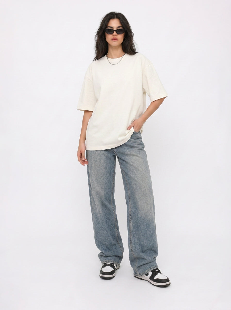 Cool Bee Rose Coil Tee White for Women - White Oversized Graphic Tee Streetwear India - Lifestyle View