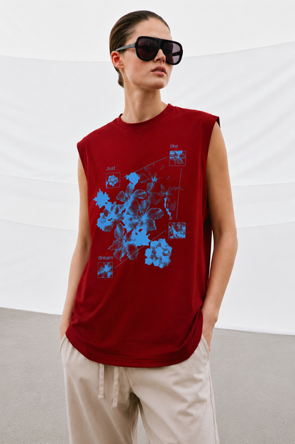 Azure Flora Tank Tees Red