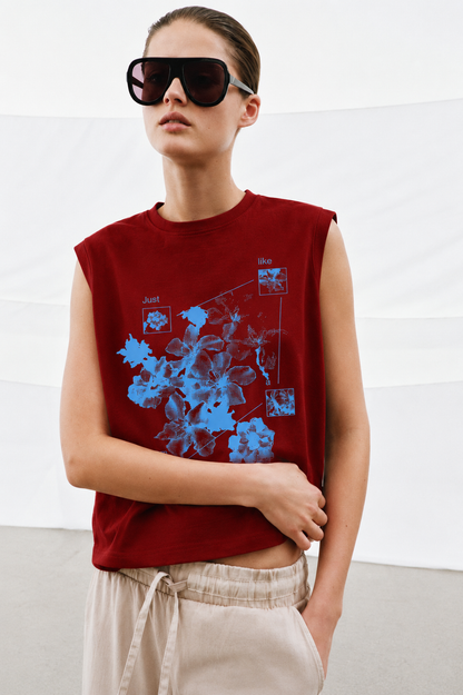 Azure Flora Tank Tees Red