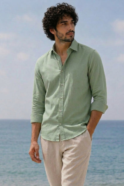Cool Bee Linen Casual Shirt Sage Green for Men - Linen Casual Shirt Breathable India - Lifestyle View