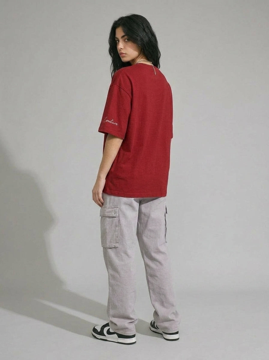 Cool Bee Urban Nomad Tee Red for Women - Red Oversized Graphic Tee Streetwear India - Back View